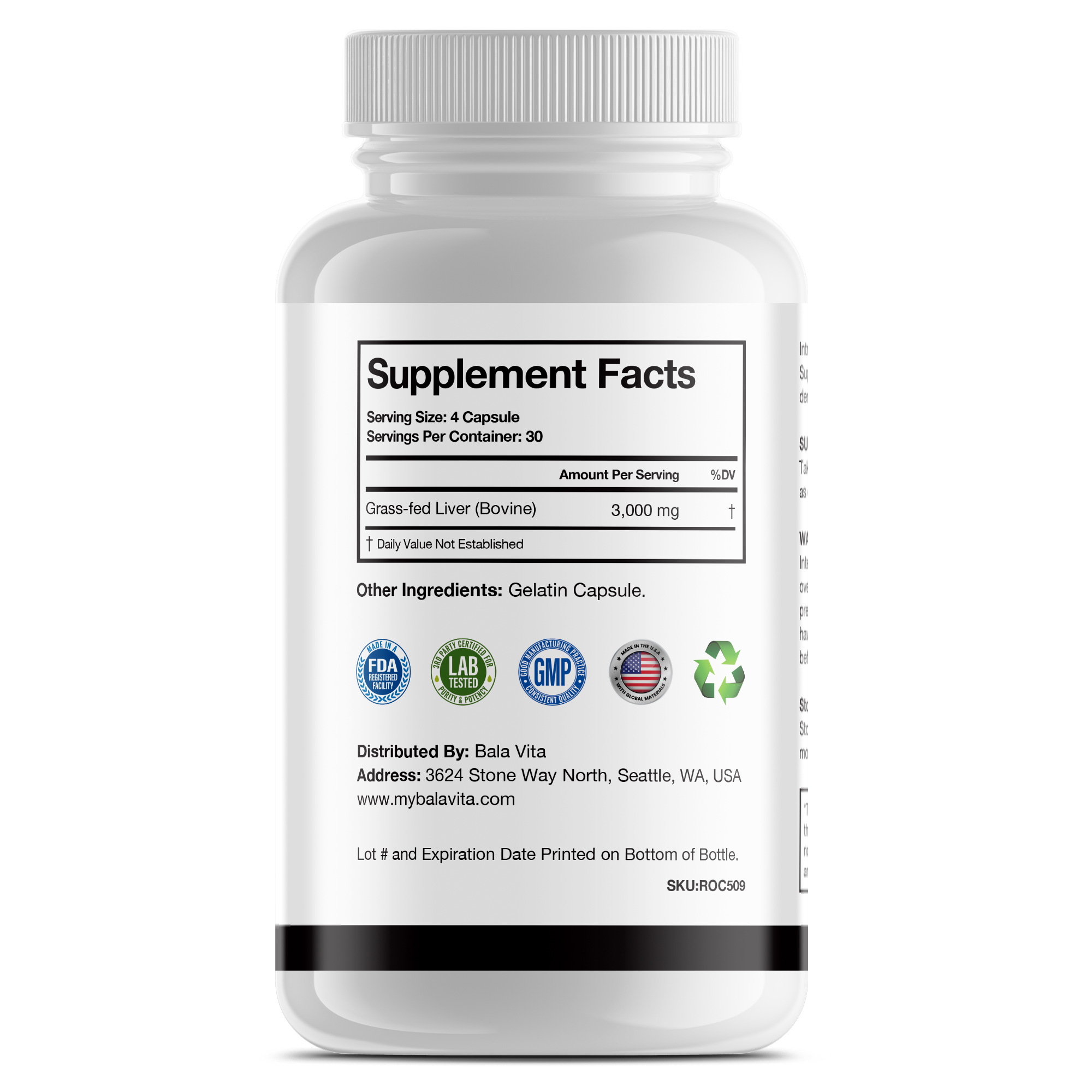 Grass-Fed Beef Liver 3000mg Capsule