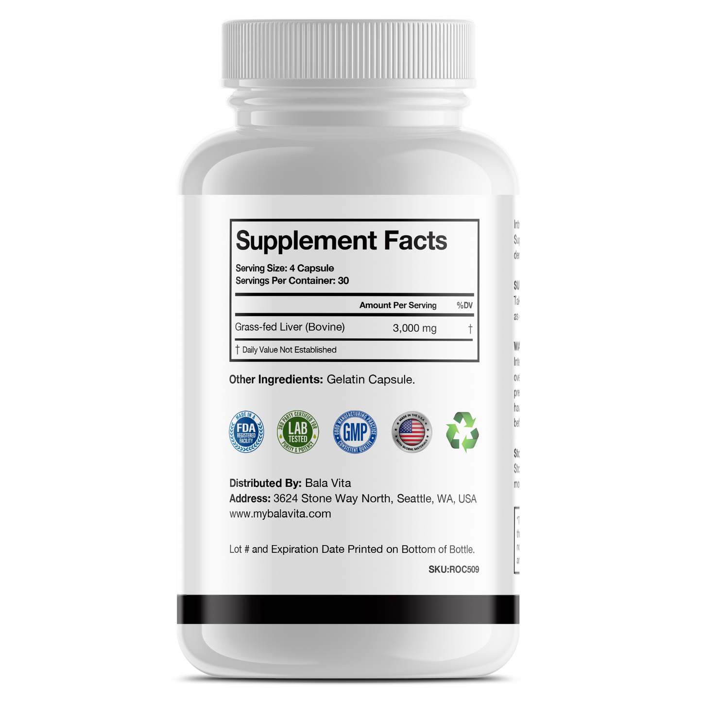 Grass-Fed Beef Liver 3000mg Capsule