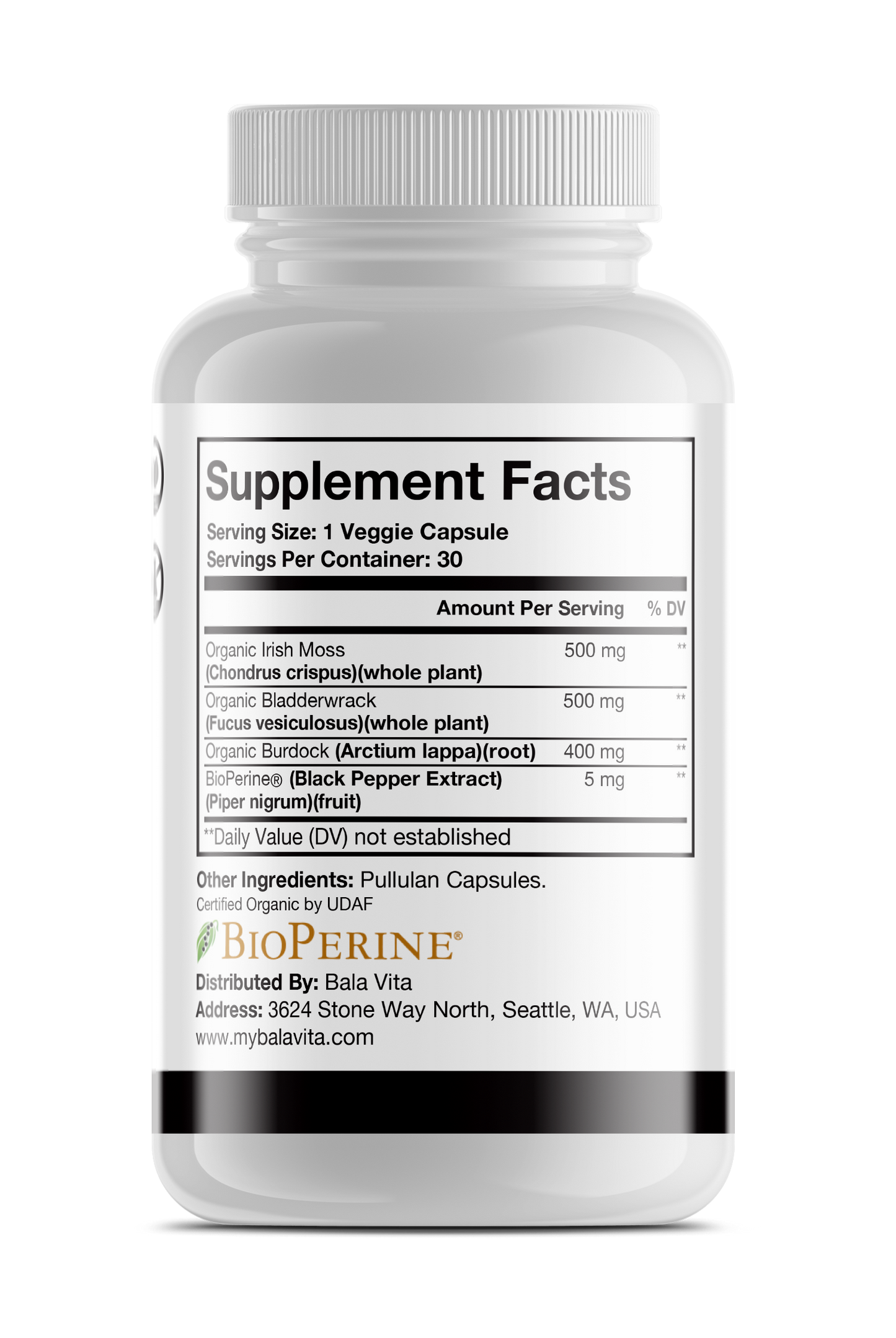 Organic Sea Moss, Bladderwrack, and Burdock with Bioperine