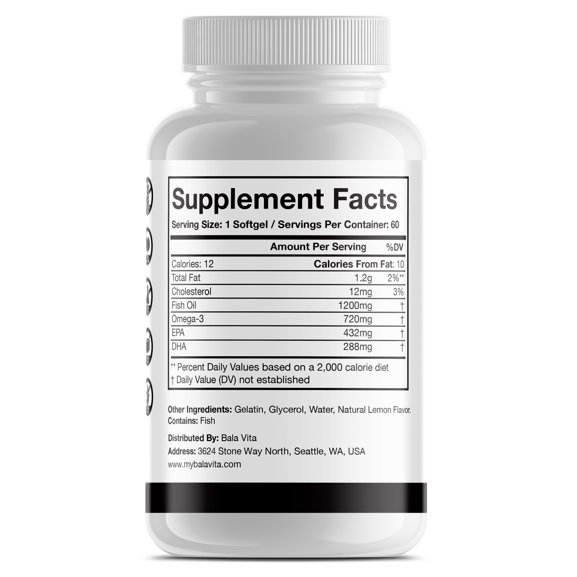 Omega-3 Fish Oil Softgels (720mg EPA + 1200mg DHA)