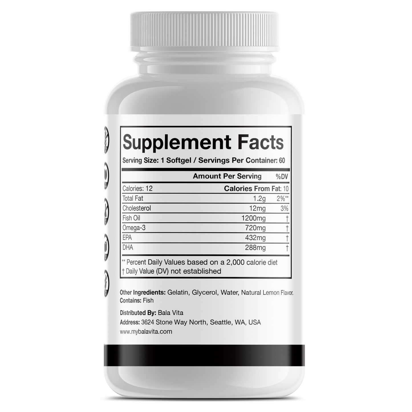Omega-3 Fish Oil Softgels (720mg EPA + 1200mg DHA)